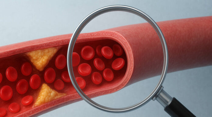 Zbliżenie na żyły i cholesterol blokujący przepływ krwi