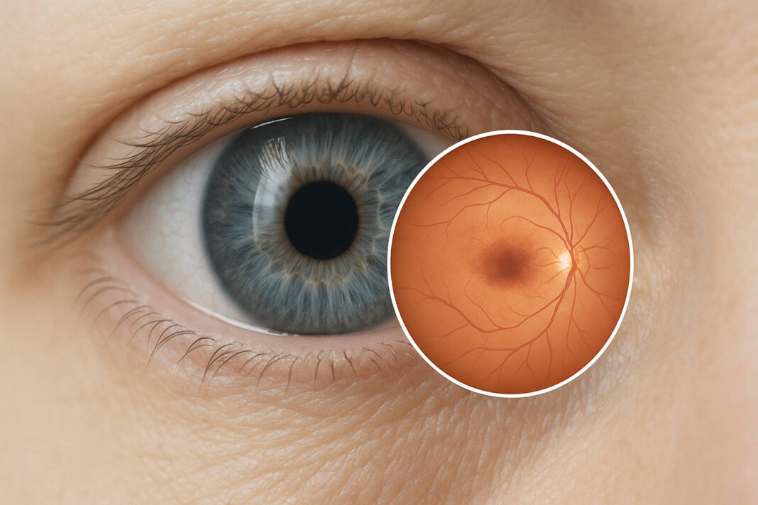 Grafika ilustrująca chorobę zwyrodnienia plamki żółtej