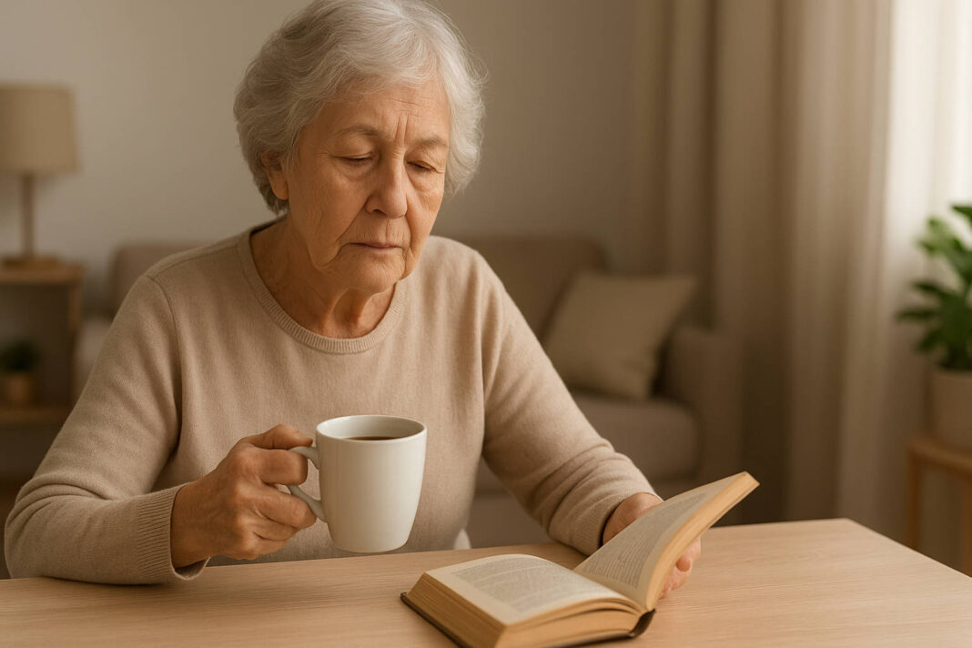 alzheimer Kobieta w podeszłym wieku ćwicząca umysł czytając książkę