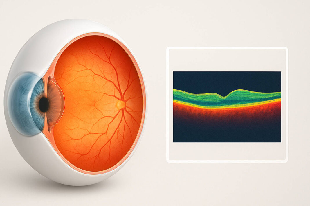 Grafika przekroju oka 3d z widoczną strukturą oka