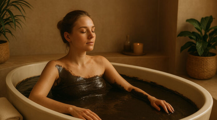 Kobieta biorąca kąpiel borowinową