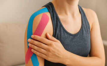 Kinesiotaping – jak działa self taping i kiedy się sprawdza Taśmy (taping) na barku i ramieniu