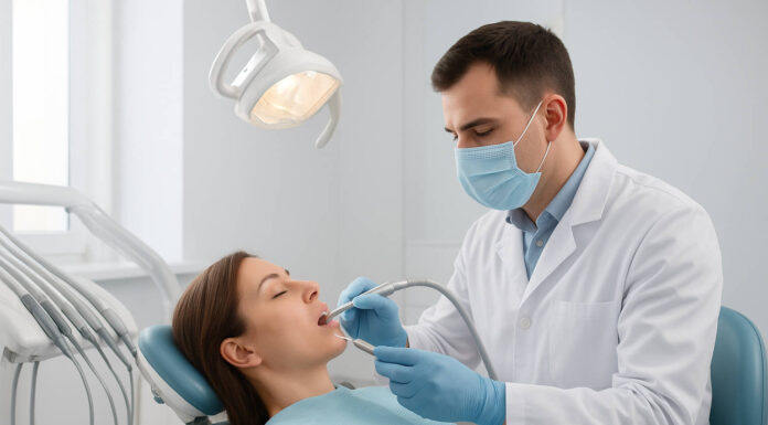 Kobieta u dentysty, leczenie kanałowe