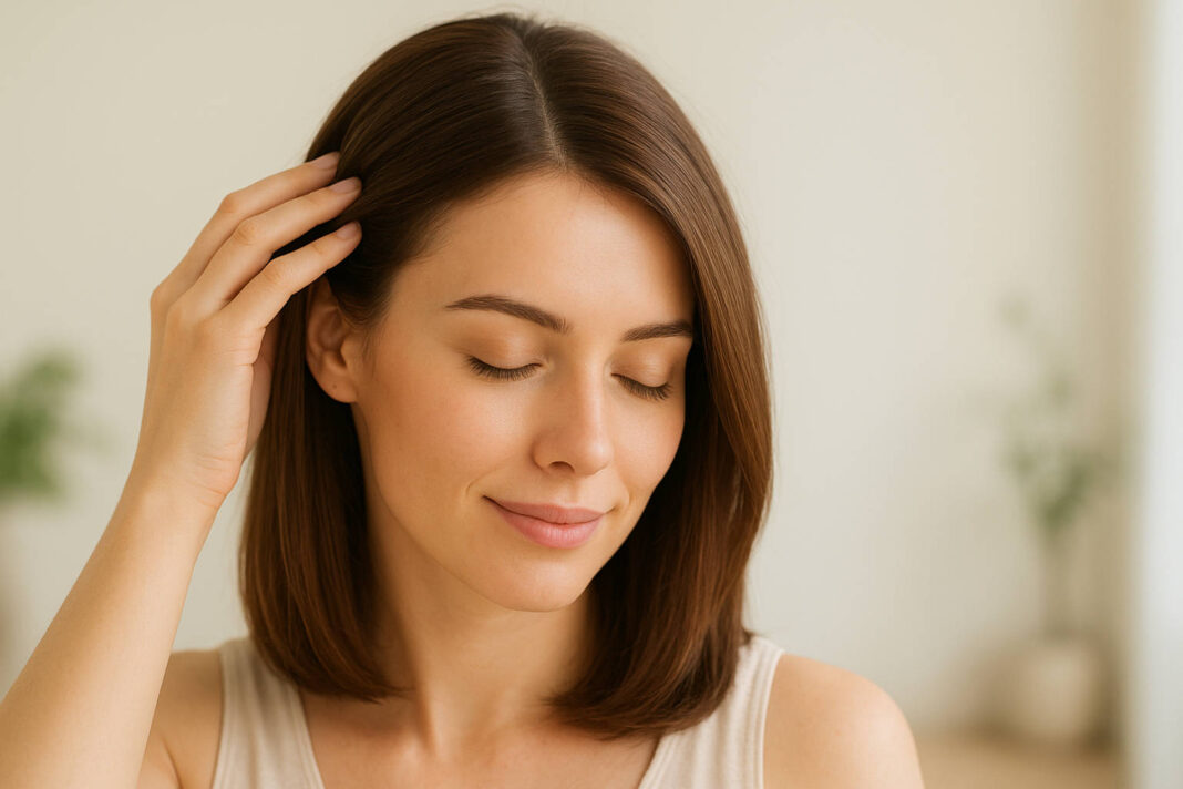 Kobieta przeczesująca ręką włosy