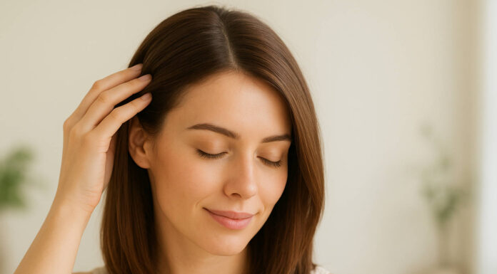 Kobieta przeczesująca ręką włosy