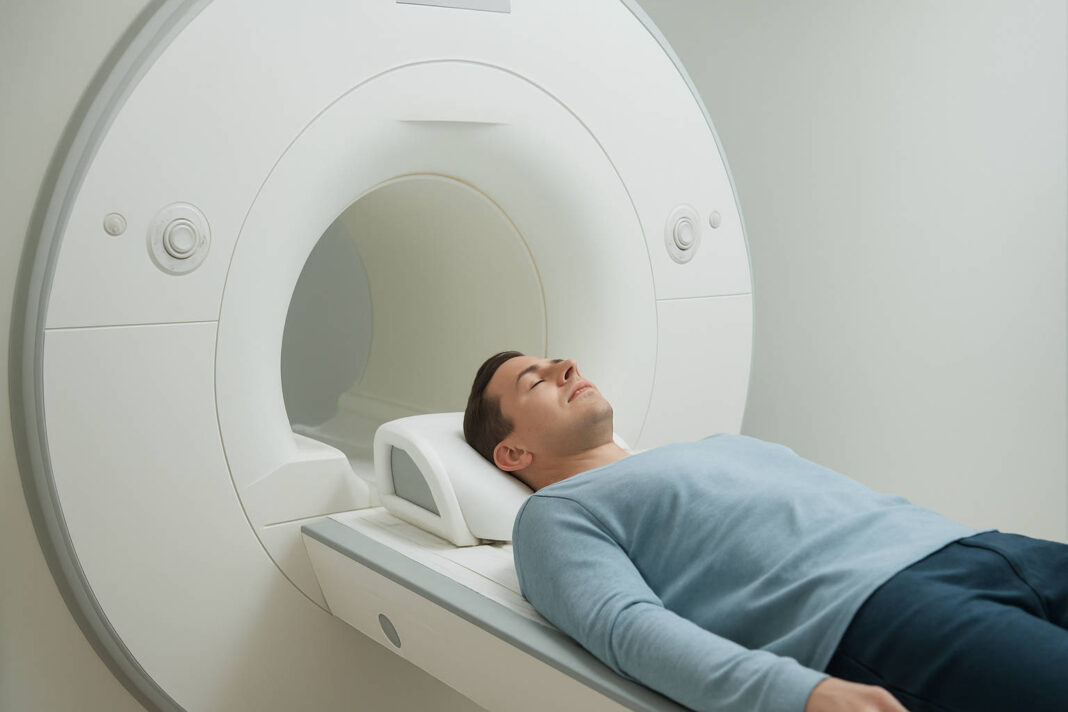 rezonans-magnetyczny-glowy Mężczyzna podczas rezonansu magnetycznego głowy