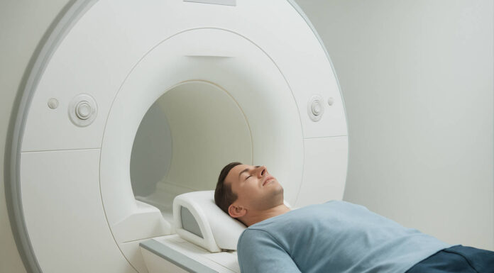 Rezonans magnetyczny głowy – wskazania i przebieg badania Mężczyzna podczas rezonansu magnetycznego głowy