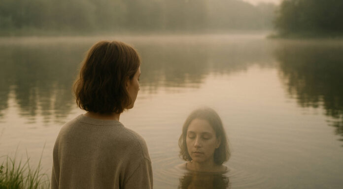 Odbicie kobiety w tafli wody, symbol terapii gestalt