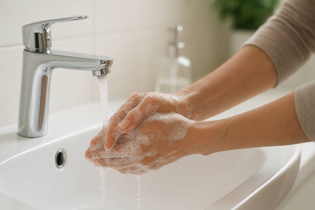 wzw-a Kobieta myjąca ręce w kontekście higieny przy WZW A