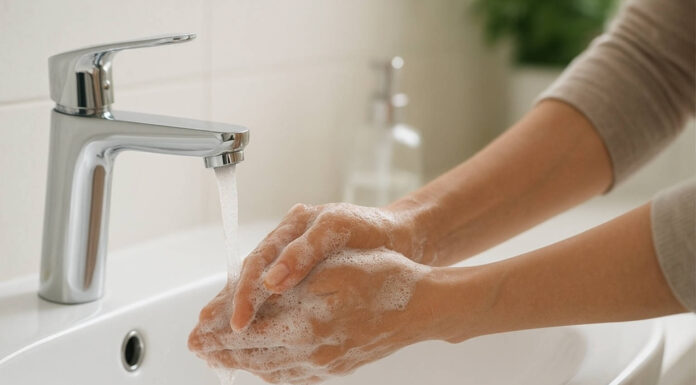 Kobieta myjąca ręce w kontekście higieny przy WZW A