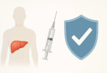 WZW B – jak przebiega zakażenie i jak się przed nim chronić Grafika symbolizująca WZW B, problemy z wątrobą, szczepionka i symbol odporności na chorobę
