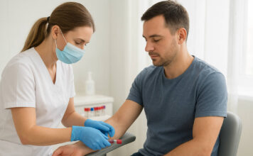 WZW C – objawy, diagnostyka i możliwości leczenia Mężczyzna podczas pobierania krwi w kontekście choroby WZW C