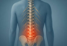Zaznaczony odcinek lędźwiowy kręgosłupa w kontekście bólu korzonków