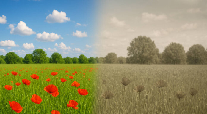 Obraz podzielony na kolorowy i bez kolorów, jak przy daltonizmie