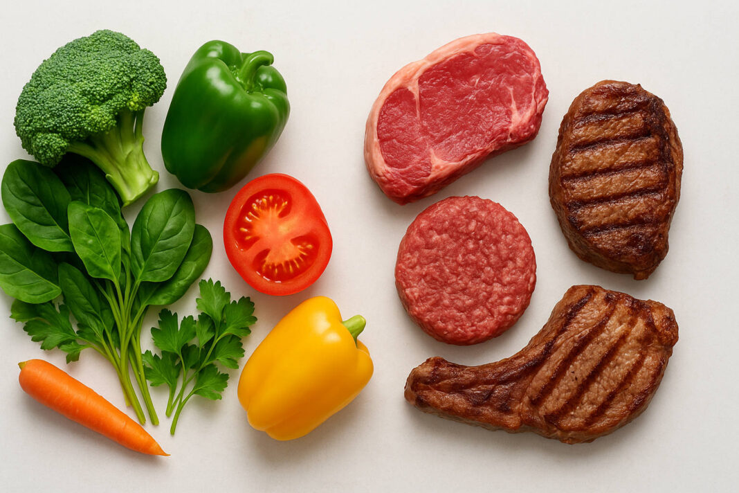 Mięso w kontraście z warzywami, dieta carnivore