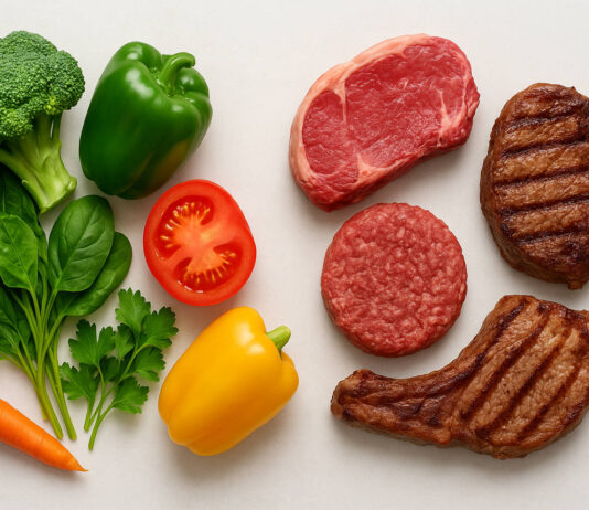 Mięso w kontraście z warzywami, dieta carnivore