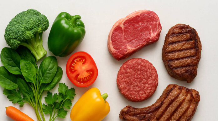 Mięso w kontraście z warzywami, dieta carnivore