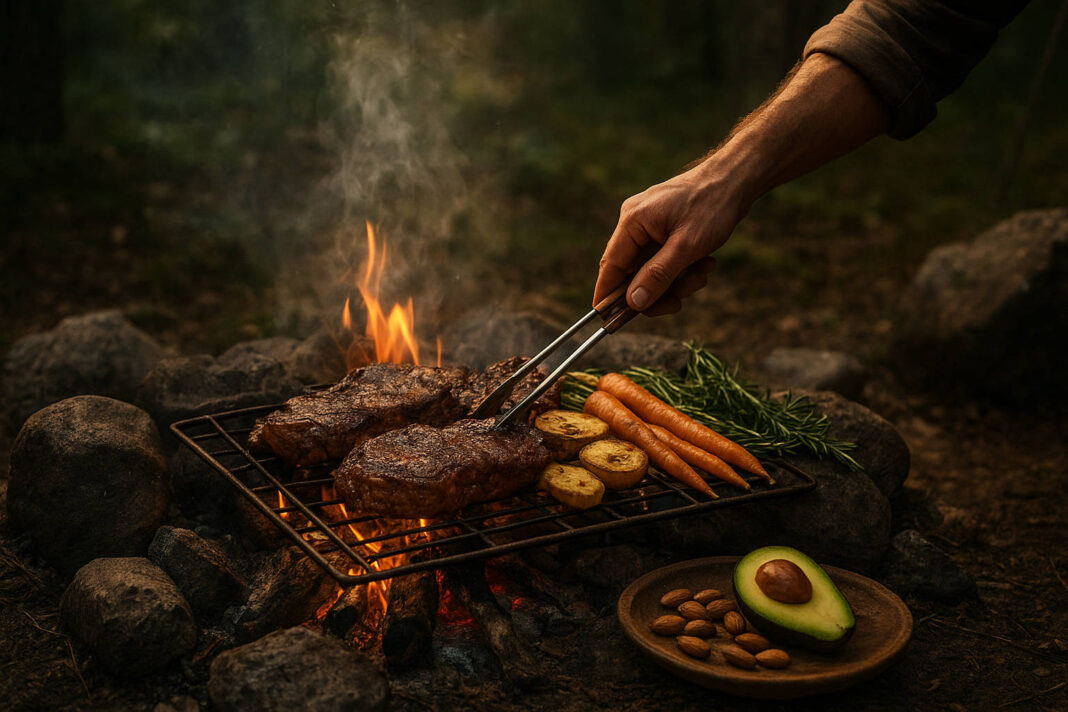Grill, na grillu mięso i warzywa na styl diety paleo