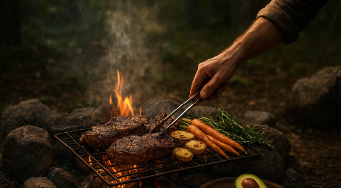 Grill, na grillu mięso i warzywa na styl diety paleo