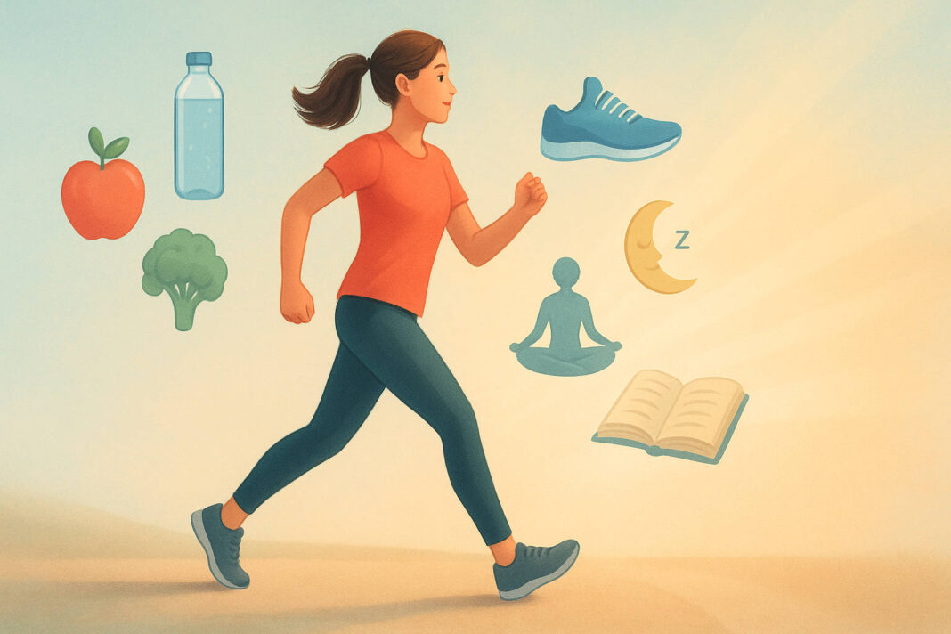 Ilustracja symbolizująca nowy krok w życiu, zdrowe postanowienia