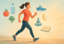 Ilustracja symbolizująca nowy krok w życiu, zdrowe postanowienia