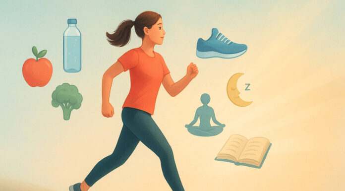 Ilustracja symbolizująca nowy krok w życiu, zdrowe postanowienia