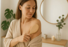 Kobieta szczotkująca ciało na sucho