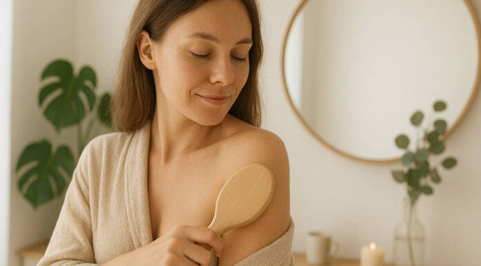 Kobieta szczotkująca ciało na sucho