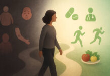 Ilustracja symbolizująca objawy i zalecenia przy zespole cushinga