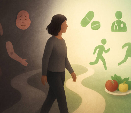 Ilustracja symbolizująca objawy i zalecenia przy zespole cushinga