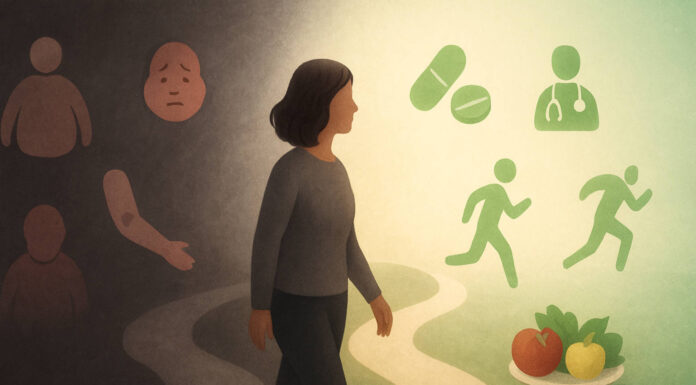 Ilustracja symbolizująca objawy i zalecenia przy zespole cushinga