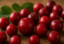 Owoce żurawiny pokryte kroplami wody