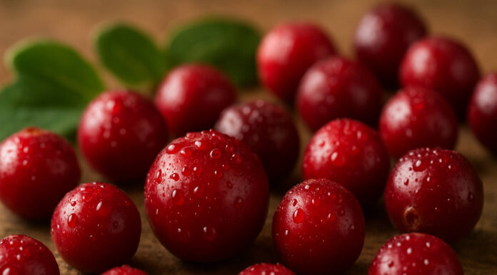 Owoce żurawiny pokryte kroplami wody