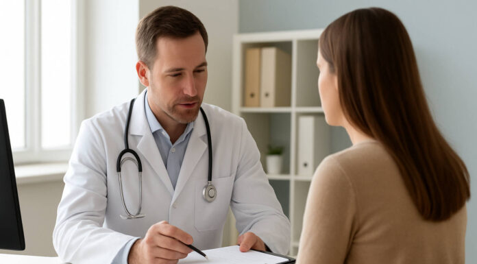 Chlamydioza – objawy i metody leczenia Kobieta na konsultacji z lekarzem ginekologiem