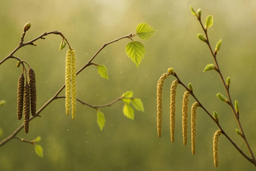 Kwiaty roślin pylących w marcu - Olcha/Olsza, Brzoza i inne