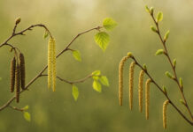 Kwiaty roślin pylących w marcu - Olcha/Olsza, Brzoza i inne