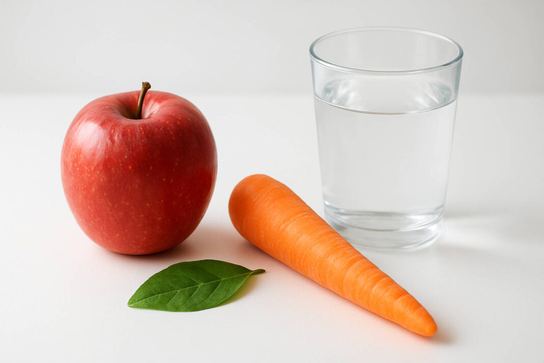 Jabłko, marchewka, zioła i szklanka wody - dieta gersona