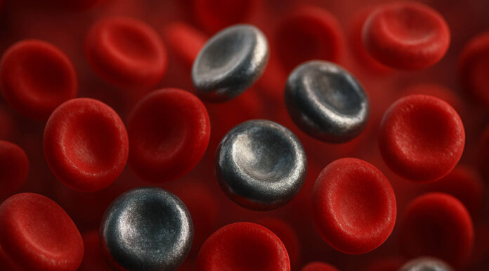 Ilustracja w zbliżeniu krwinek i żelaza we krwi w kontekście hemochromatozy