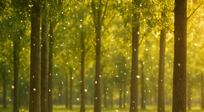 Pyłki topoli i las w tle