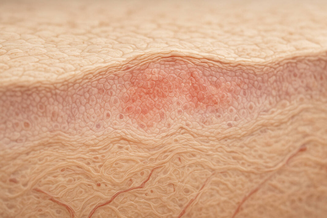 Ilustracja skóry w przekroju wskazującej na liszaja płaskiego
