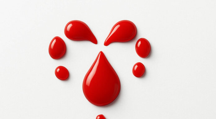 Krople krwi układające się w serce w kontekście krwiodawstwa