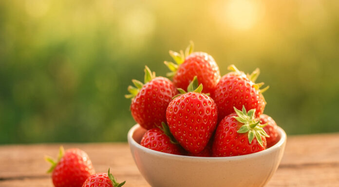Truskawki w miseczce i na stole