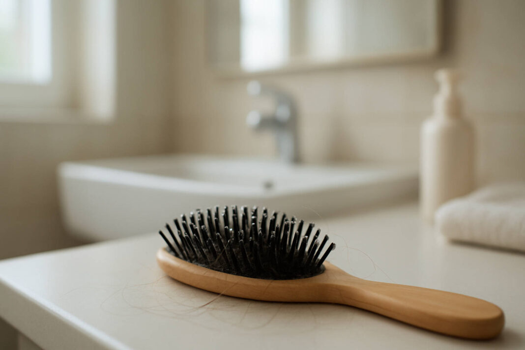 Włosy na szczotce do włosów, symboliczne wypadanie włosów