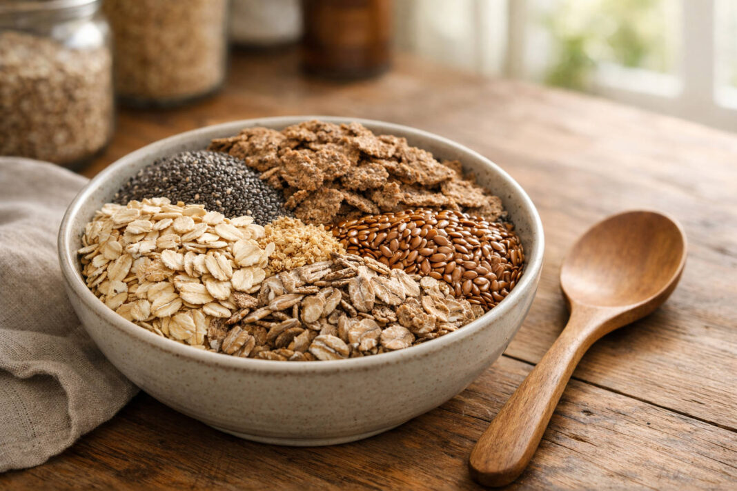 Produkty bogate w błonnik w miseczce