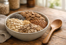 Produkty bogate w błonnik w miseczce