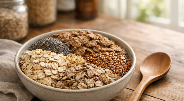 Produkty bogate w błonnik w miseczce