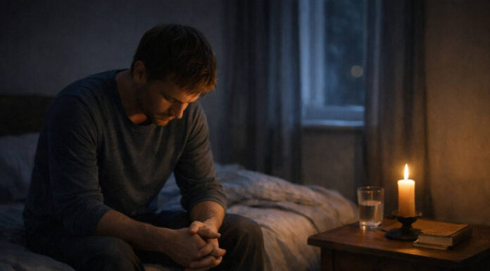 Zmartwiony mężczyzna siedzący na łóżku w kontekście depresji maskowanej