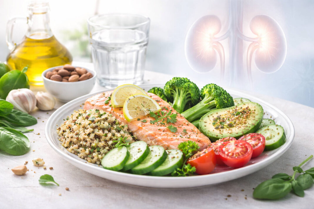 Talerz zdrowego jedzenia zalecanego przy diecie w trakcie chorób nerek