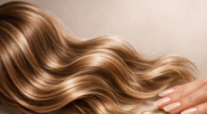 Tabletki keratyny i w tle zdrowe włosy oraz paznokcie