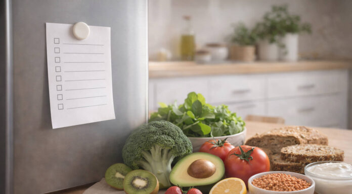 Lista zakupów na lodówce oraz produkty o niskim indeksie glikemicznym